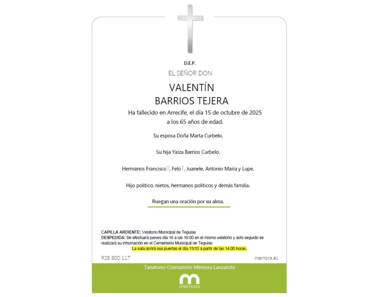 Necrológica Valentín Barrios Necrológica Valentín Barrios