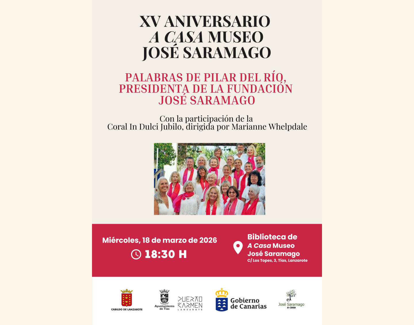 El acto conmemorativo contará con la intervención de Pilar del Río y tendrá lugar el 18 de marzo en la biblioteca del centro cultural de Tías El acto conmemorativo contará con la intervención de Pilar del Río y tendrá lugar el 18 de marzo en la biblioteca del centro cultural de Tías