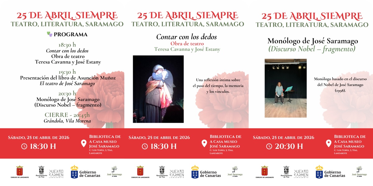 El próximo 25 de abril la Biblioteca de José Saramago en Puerto del Carmen acoge una jornada cultural muy especial El próximo 25 de abril la Biblioteca de José Saramago en Puerto del Carmen acoge una jornada cultural muy especial